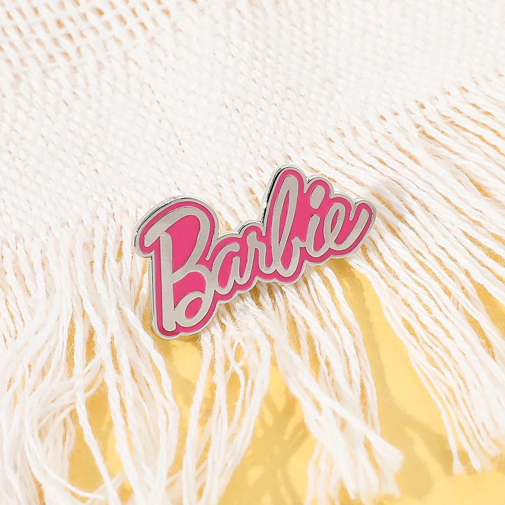 Disney Anime Barbie Enamel Lapel Pins for Backpacks Pink Letter Barbie Metal Alloy Badges Pins Brooches Jewelry Accessories