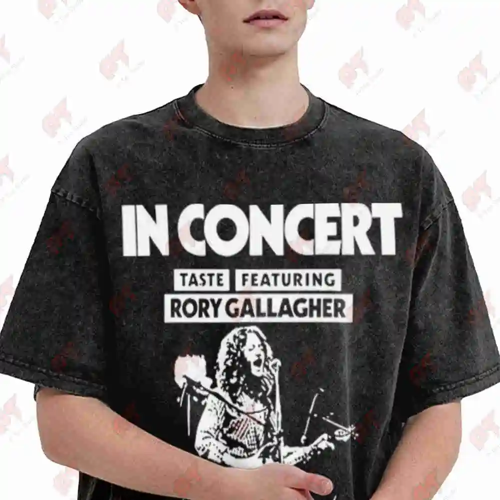 Rory Gallagher In Concert Guitar Stage Vintage Washed Tee Pure Cotton T-Shirt
