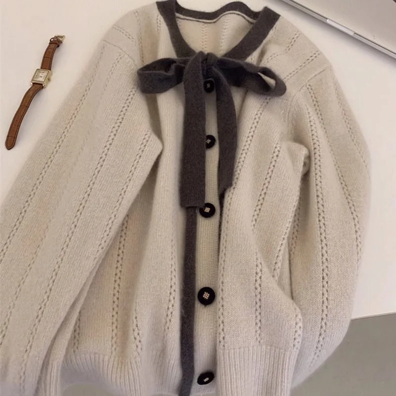 

plus Size Knitted Open Cardigan Sweater with Knot Autumn Winter Lazy Sle Small Fraance Wind Women's Outerwear