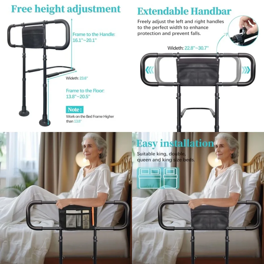 Bed Rails for Elderly Adults Safety with Adjustable Heights Storage Pocket Assist Support Side Railings for Seniors Citizens Sl