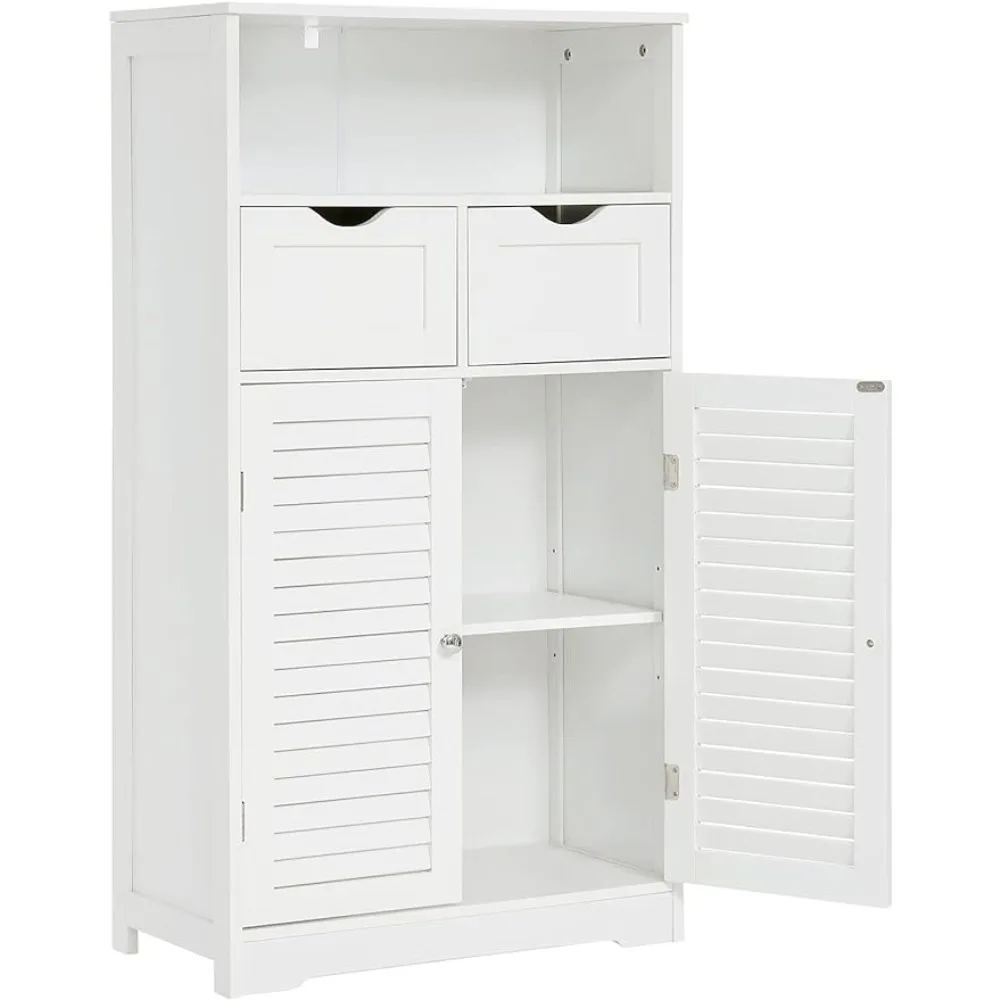 

Hallway Bathroom Furniture Storage Cabinet With 2 Drawers & 2 Shutter Doors Home Office for Living Room White