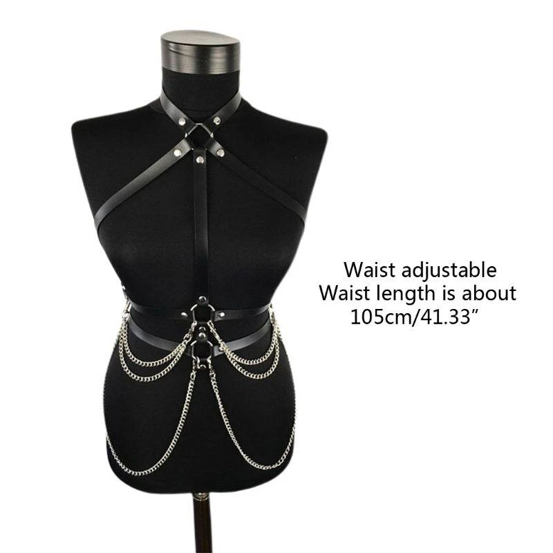 Y5GC Femmes Punk fausse en ceinture taille Halter Colombe Corps coffre avec des boucles réglables à chaîne
