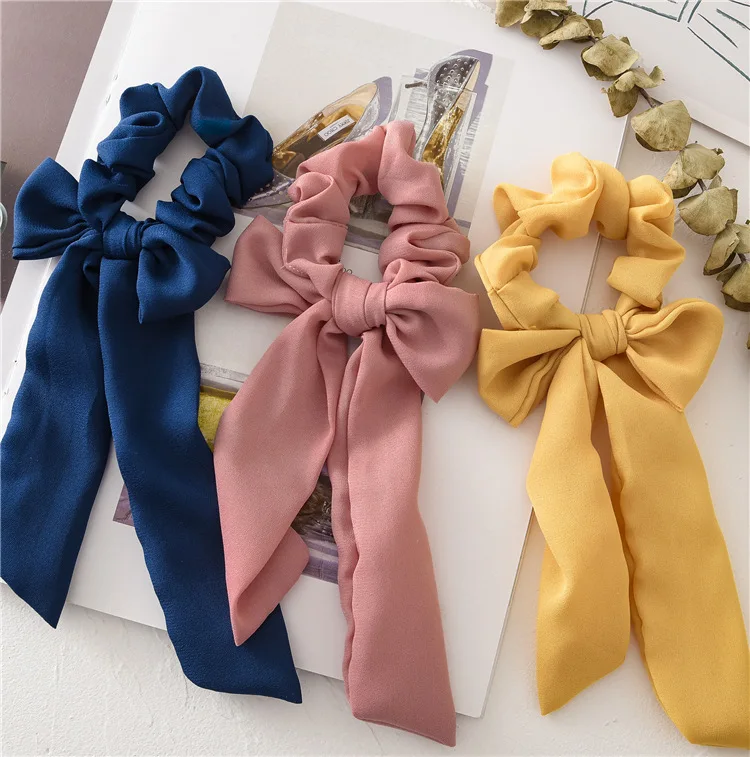 Bow Large Intestine Hair Band Streamer Pure Color Sen Female Students Korean Version Tie Head Rope