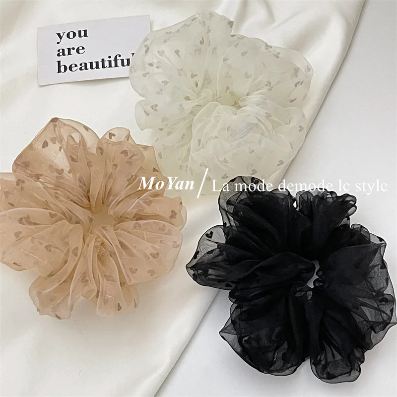 Mori Xianmei Mesh Yarn Large Intestine Hair Band Female Love Flocking Temperament Rope Headrope Simple Versatile Durable Rubber