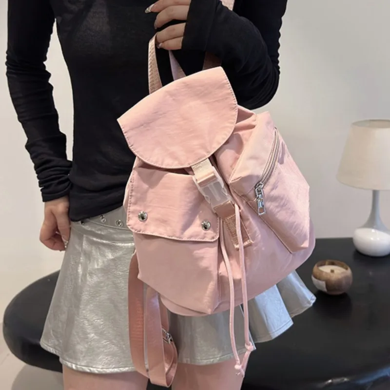 Casual Nylon Backpack Women 2024 New Korean Multi Pocket Large Capacity Lightweight Backpacks Fashion Simple College Student Bag