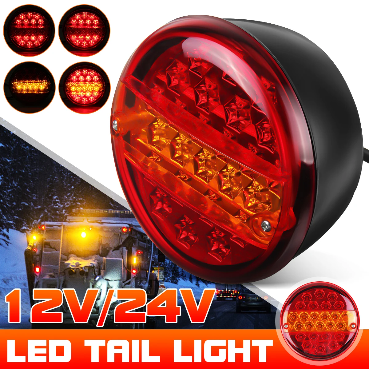 

1/2PCS 12V 24V 25 LED Round Car Rear Tail Light Brake Stop Turn Signal Lamp Round Truck Lorry Van Trailer 3 Function