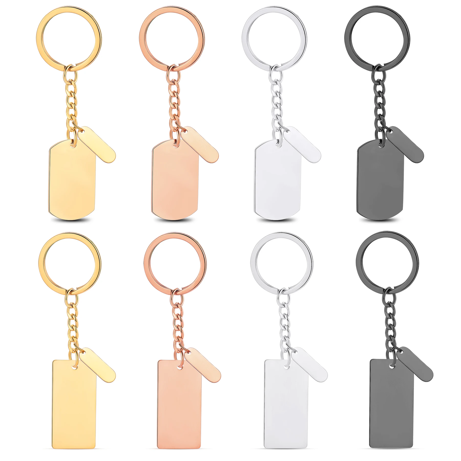 10 Stück hochwertige Edelstahl-Schlüsselanhänger, hochglanzpoliert, geometrisch, rechteckig, Anhänger, Schlüsselanhänger, individuelles Logo, Name im Großhandel – Detail 2
