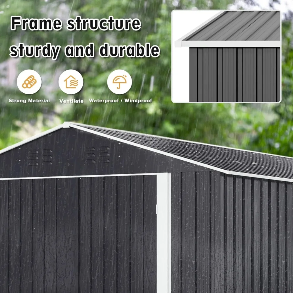 10 x 10 FT Outdoor Storage Shed, Metal Garden Shed with with Updated Frame Structure, Tool Sheds for Backyard Garden Patio Lawn