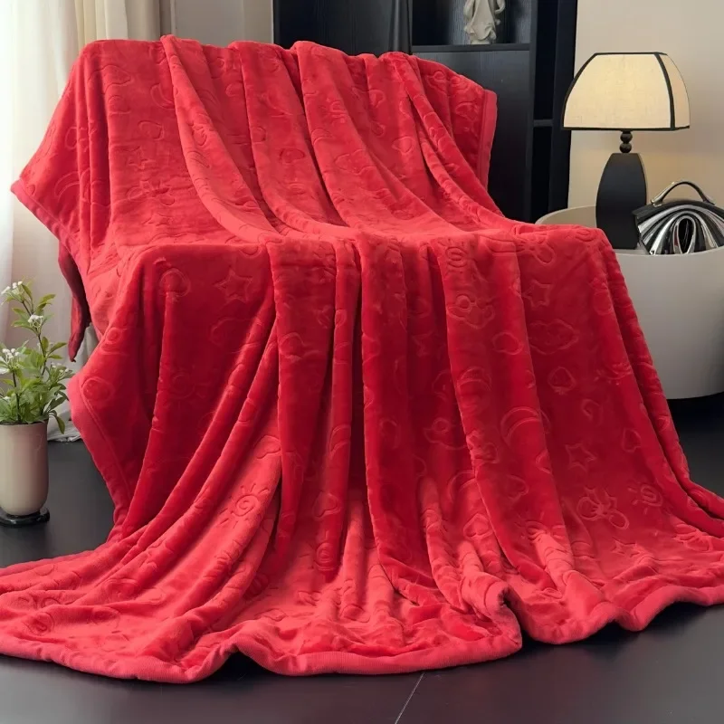 2025 new solid color blanket flannel winter nap blanket piled thickened coral fleece casual blanket