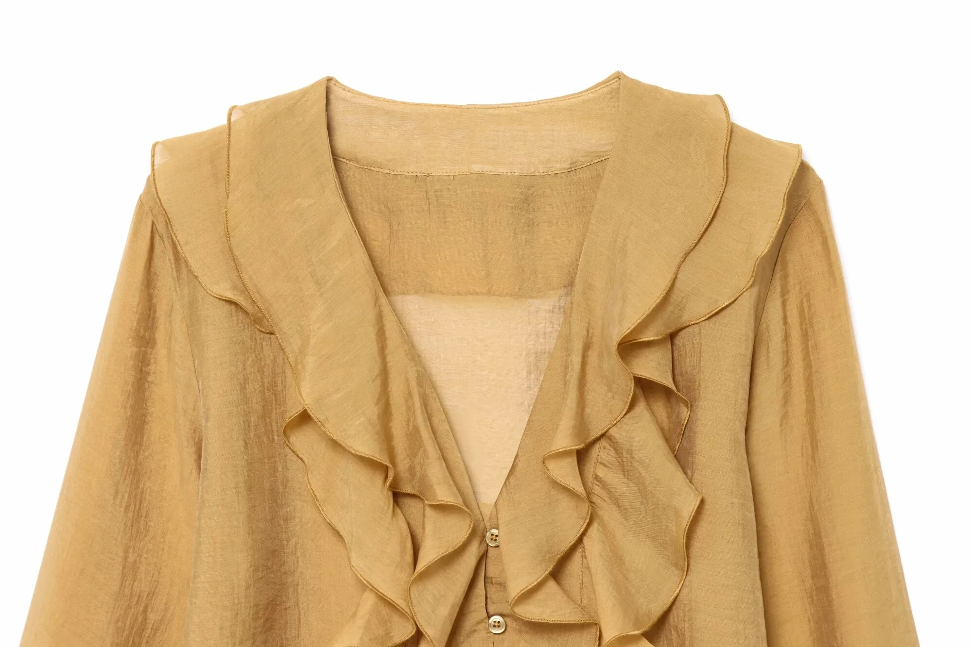 PB&ZA Camicetta abbottonata da donna con scollo a V e volant a maniche lunghe per l'estate per un look aggraziato ed elegante