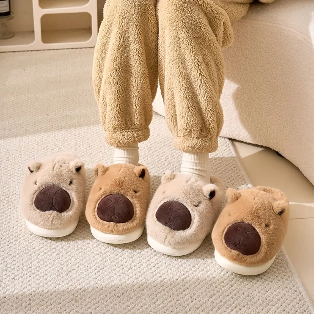 36-45 Size Kapibala Plush Warm Slippers Thickened Feet Warmer Autumn Winter Capybara Slippers Cartoon Indoor Bedroom Cotton Shoe