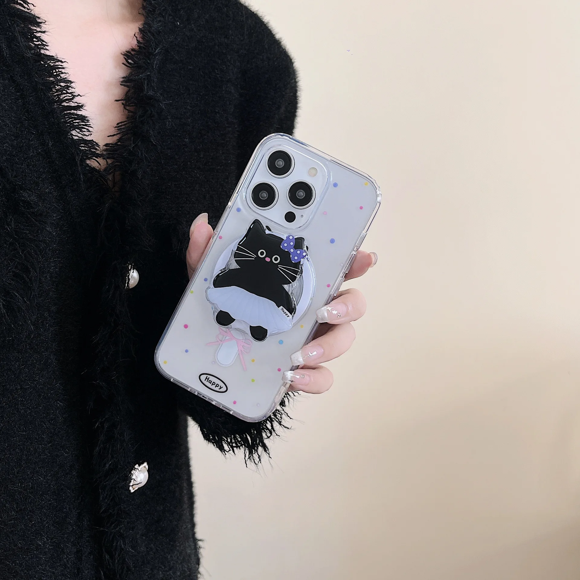 

Korean Cute Cartoon Dancing Cat Magnetic Holder Grip Tok Griptok Phone Stand Holder Support For iPhone For Pad Magsafe Smart Tok