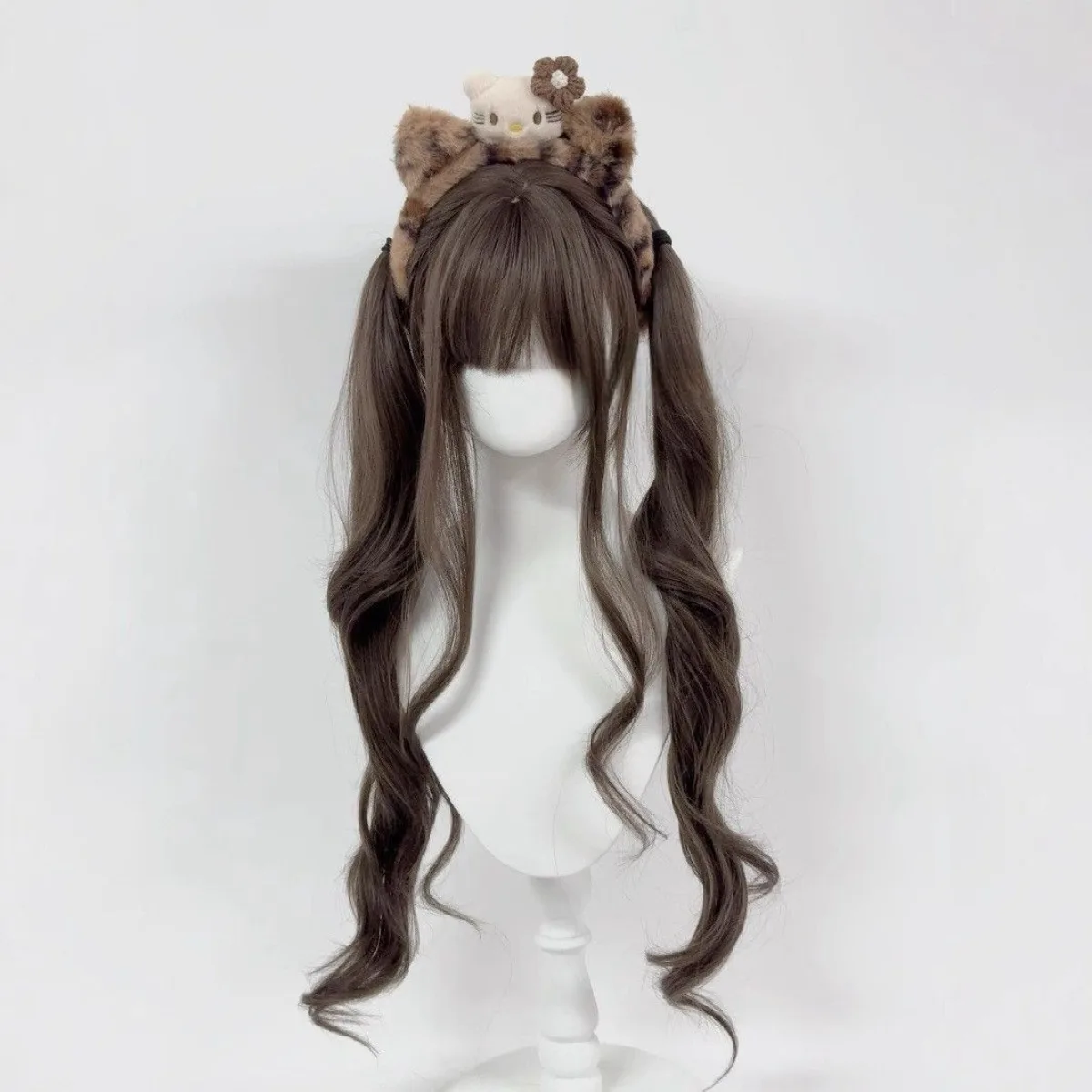 Peruca cosplay de menina macia Lolita branca |   Cabelo longo ondulado em fibra resistente ao calor fosca, conjunto completo de boné