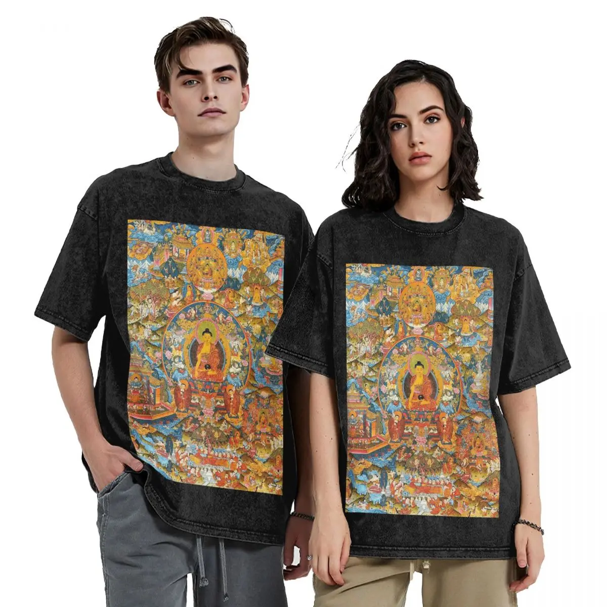 Tantric Buddhist Deity Buddhism God Buddha  Washed T Shirts Oversized Short Sleeve Hip Hop T-Shirt Streetwear Tops Tees
