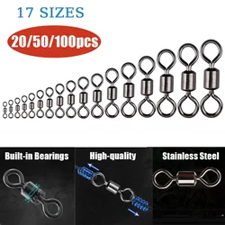 20/50/100pcs Cuscinetto Girevole Anelli Solidi Esche Da Pesca In Acciaio Inox Connettore Attrezzatura Da Pesca Alla Carpa Accessori 17 Formati