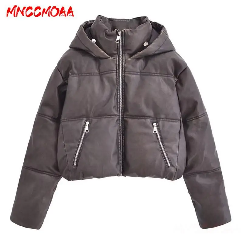 

MNCCMOAA-Women's Vintage Hooded Parkas with Stand Collar, Long Sleeve Coat, Zip Pockets Loose Outwear Casual Fashion Winter 2024