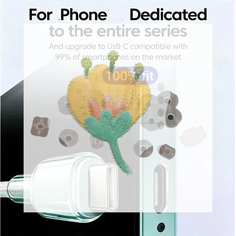 USB C 6A Fast Charge Cable Braided Transparent Design Super Fast Charging Ideal Gift for Friend Family Use