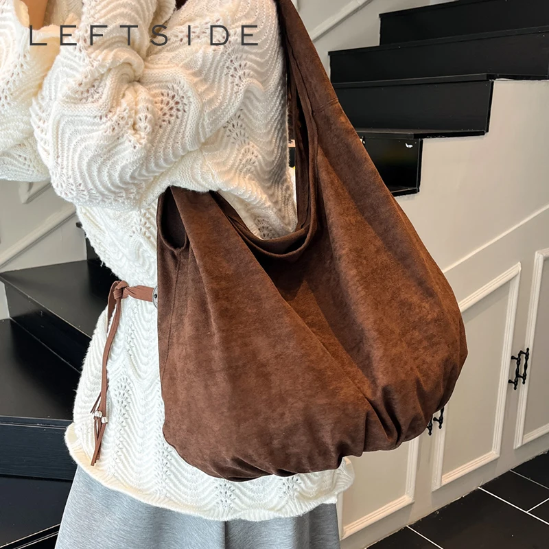 

Левая сторона, дизайнерские сумки-бродяги из искусственной замши, женская зимняя сумка на плечо для женщин, зима 2024, роскошные брендовые сумки большой вместительности