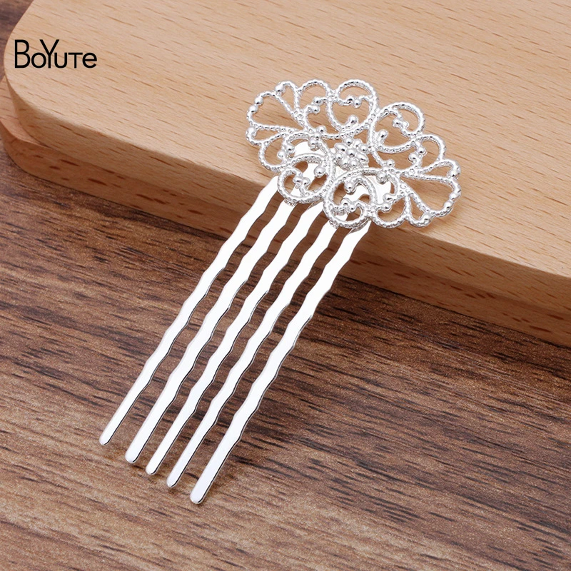 BoYuTe Custom Made (200 Pieces/Lot) Metal Brass Filigree Hair Comb 5 Teeth Tiara Diy Bridal Wedding Hair Accessories Wholesale