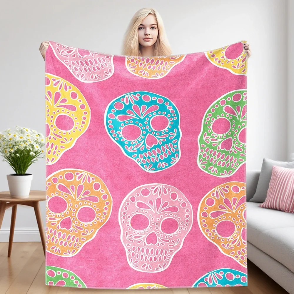 Vibrant Day of the Dead Sugar Skull Throw Blanket Cozy Boho Chic Mexican Festival Decor