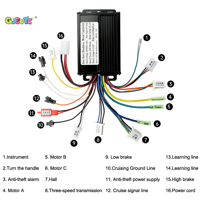 

Контроллер бесщеточного двигателя синусоидальной волны 36 В, 48 В, 20 А — 350–500 Вт для электронного велосипеда, совместимый с разъемами SM