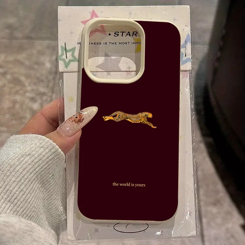 Wine Red Leopard Design Lychee Texture Phone Case For iPhone 18 17 16 15 14 13 12 11 Pro Max 17 Air 15 Plus X XS XR Soft Cover