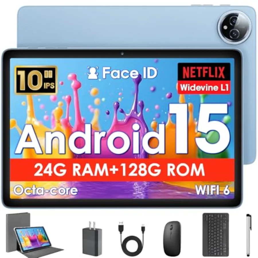 

10-дюймовый планшет Android 15 с клавиатурой и чехлом, синий, восьмиядерный, 24 ГБ (8+16+128 ГБ+1 ТБ), IPS 1280x800, Widevine L1, GPS, Wi-Fi 2.4G/5G