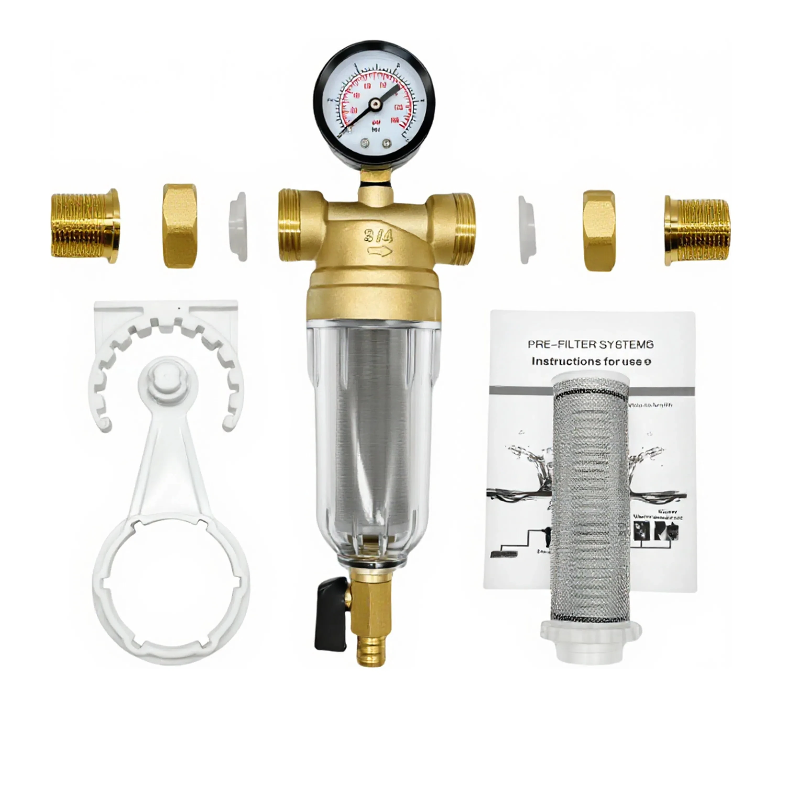 Spin Down Sediment Water Filter System, 100/200 Micron Stainless Steel Mesh for City/Well Water, 1