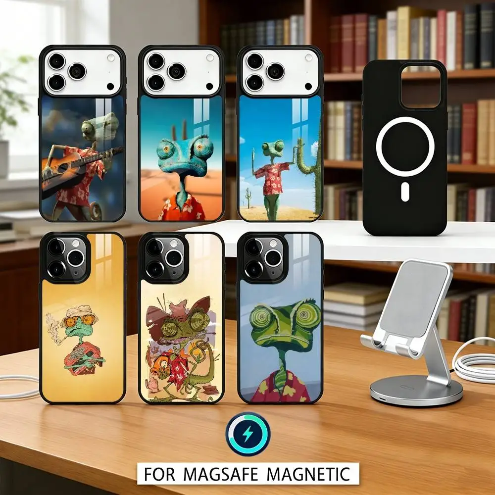 

1pc Cowboy Hat Lizard Desert Cartoon Phone Case Magnetic For iPhone17 16 15 14 13 12 Pro Max For Magsafe Wireless Charging Cover