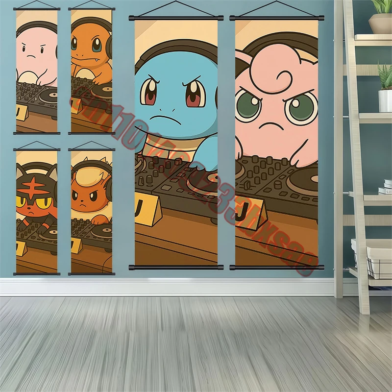 

Japanese Classic Cartoon Anime Pokemon Squirtle, Charmander HD Art Scroll Painting Suitable for Living Room Wall Decoration Gift