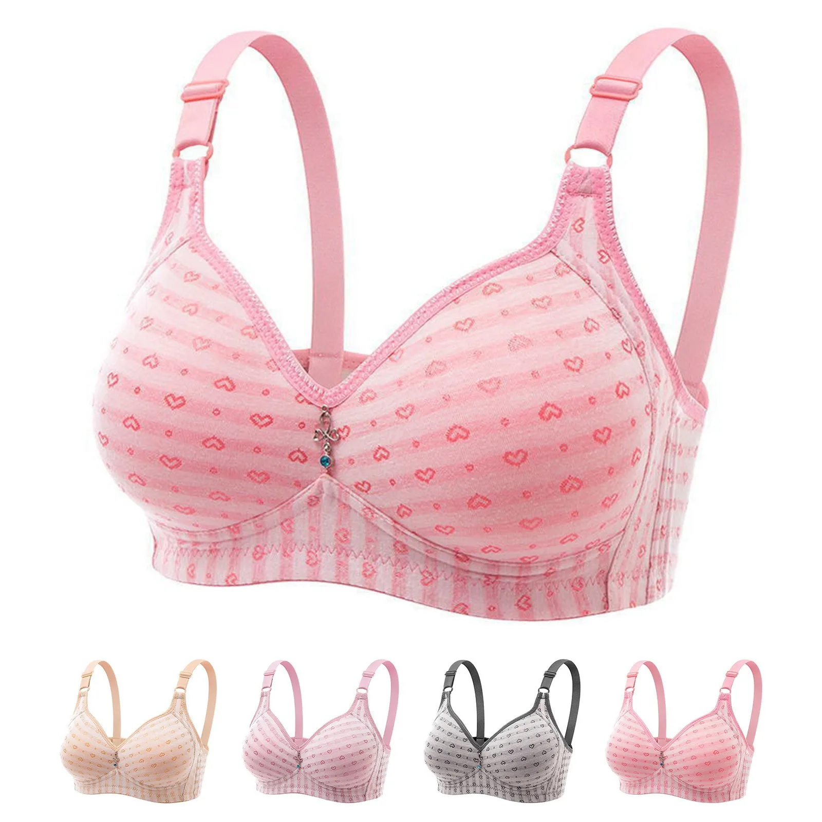 Women'S New Bra Sagging And Gathered Auxiliary Breasts Without Steel Rings Bras Everyday Comfortable Cute Printed Bras