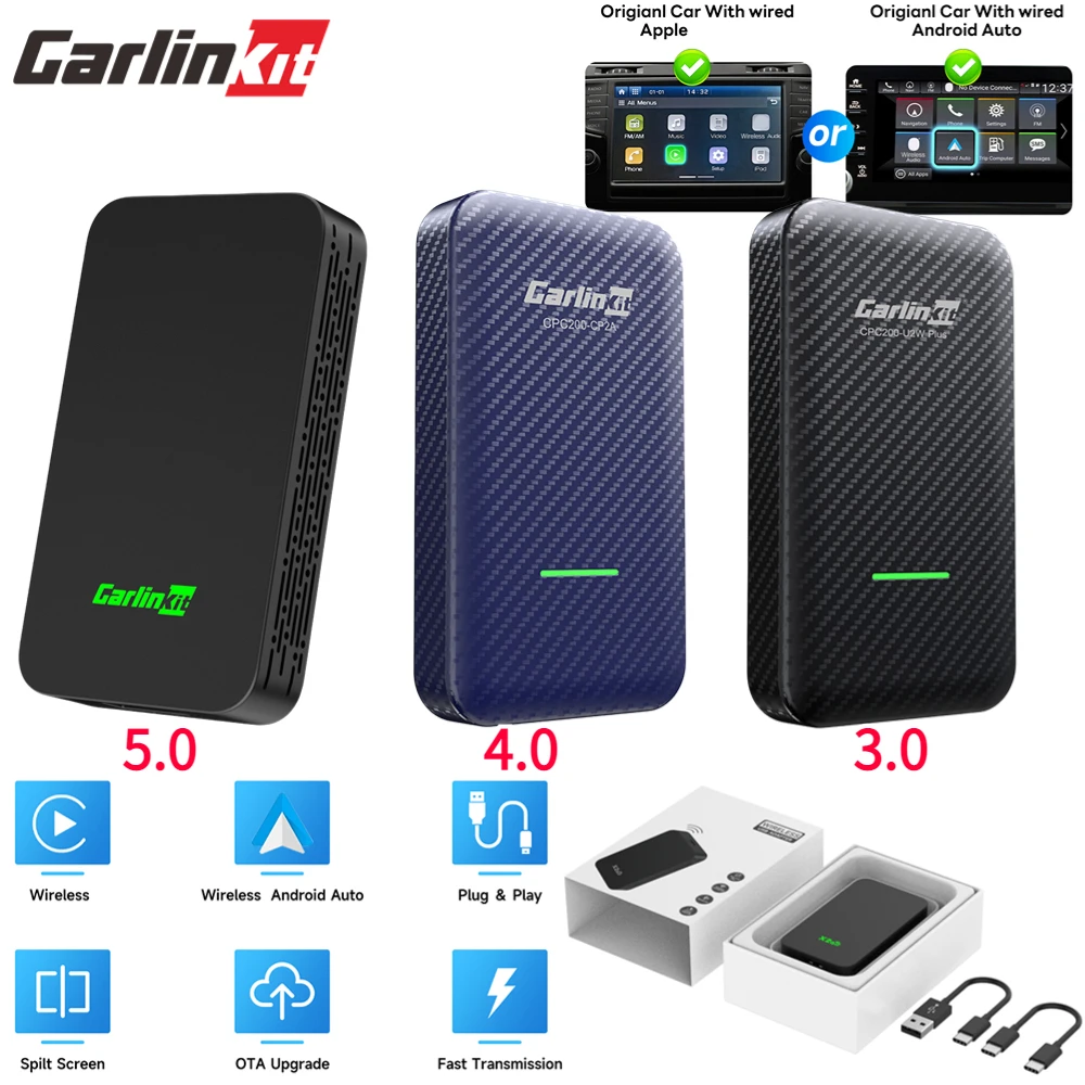 

CarlinKit 5.0 4.0 3.0 Wireless CarPlay Adapter Carplay Android Auto Dongle for OEM Car with Wired CarPlay Wifi Online Update