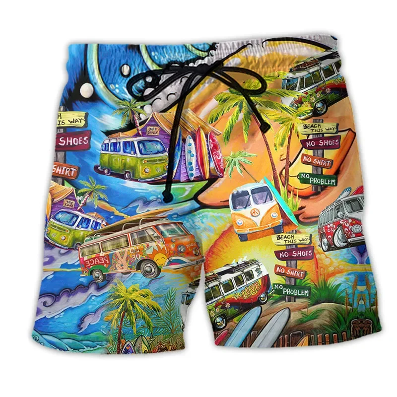 

Men's Mesh-lined Swimming Trunks with Elastic Belts, Casual Surfing Shorts, Swimming Trunks, Hippicopter, Graphic Bus, Printing