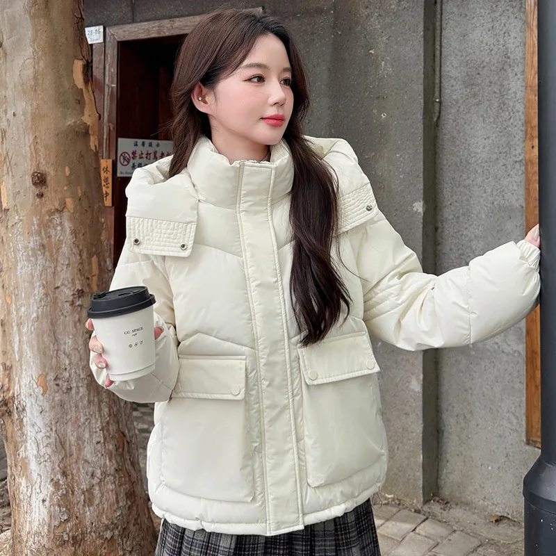 2025 جديد القطن وسادة مبطنة المرأة شتاء دافئ القطن معطف مبطّن سترات قصيرة مقنعين ملابس خارجية السيدات بلايز معطف الإناث #5