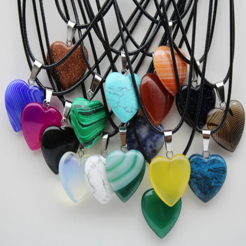 1pcs/lot 20mm Natural Stone Heart Pendant Quartz Crystal Agates Blue Sand Aventurine for Jewelry Making Necklace Accessories