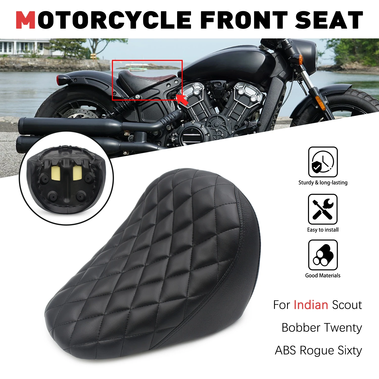 For Indian Scout Rogue Scout Bobber Sixty /Twenty ABS Motorcycle Black/Brown Front Rider Driver Solo Seat Cushion Accessories