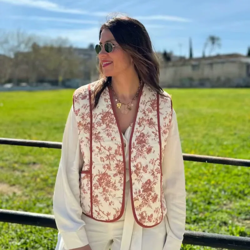 

Casual Printed Women Vest Top Loose Sleeveless Cardigan Jacket Fashionable Chic Women Single-breasted Jacket Women's Autumn Vest