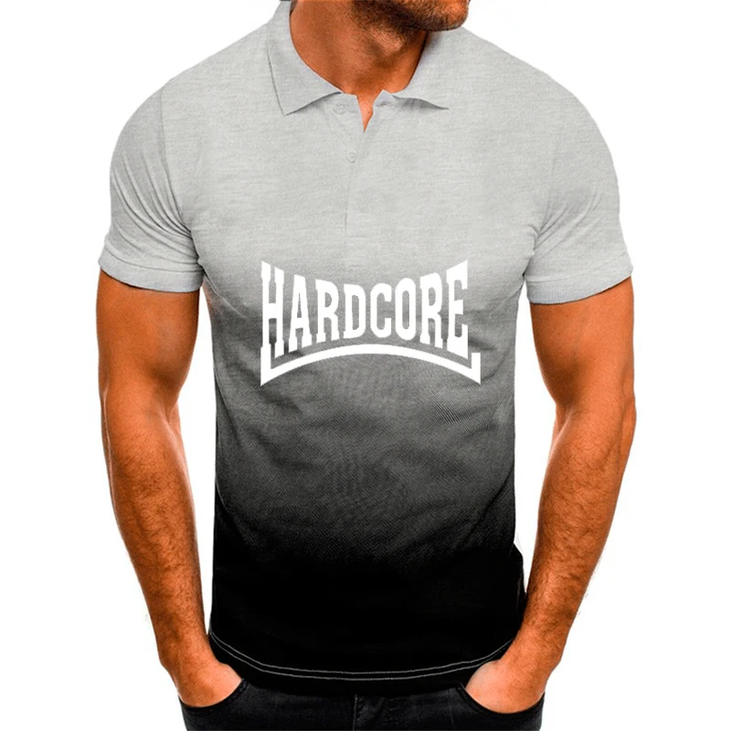 2024 Men's T-shirt Hardcore Printed Summer Loose Short Sleeve Tops 3D Gradient Harajuku Polo T Shirt For Men Fashion Lapel Shirt