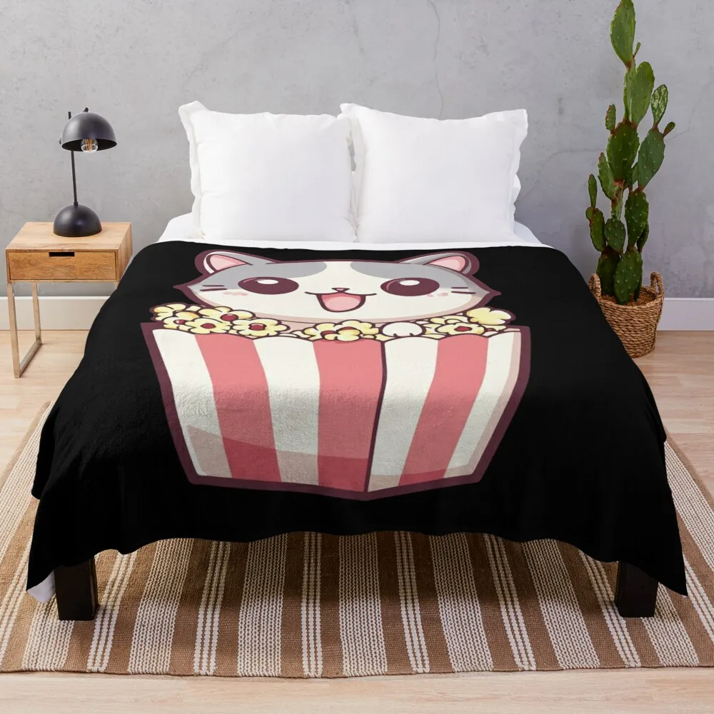 A cute kawaii cartoon Cat inside a popcorn box Throw Blanket Luxury Thicken Moving Hairys For Decorative Sofa Blankets