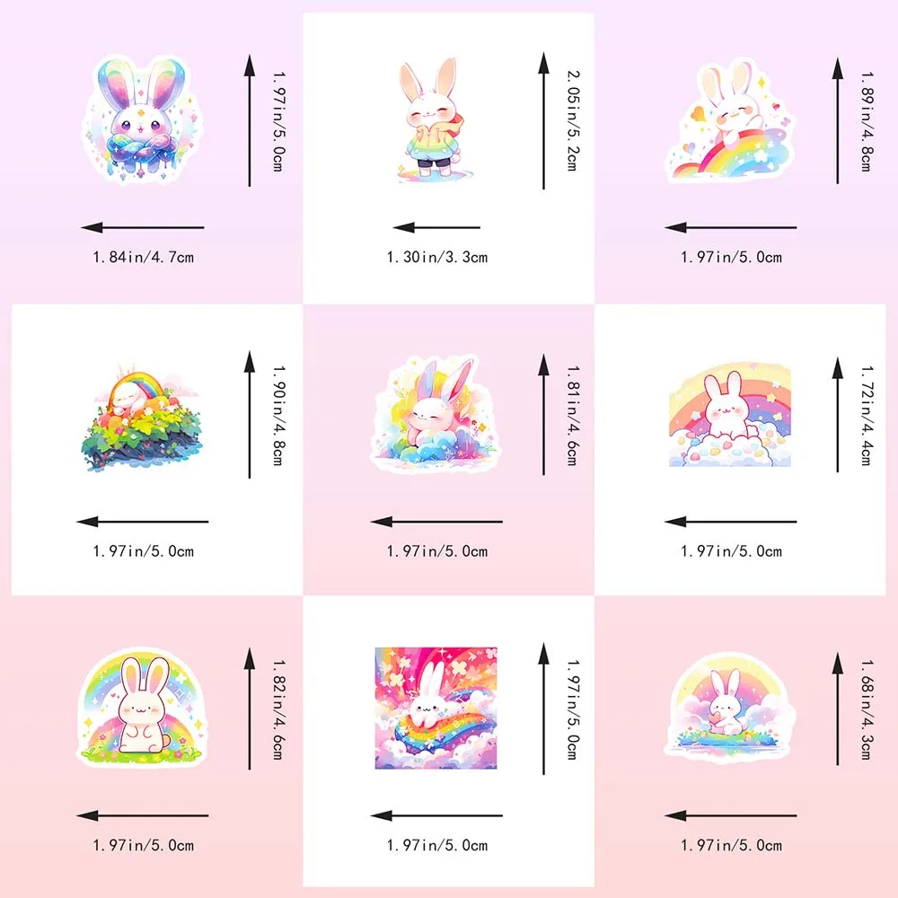 10/50Pcs Kawaii Rainbow Rabbit Cartoon Cute Animal Aesthetic Varied Sticker Pack for Kid Wall Laptop Decoration Graffiti Decals