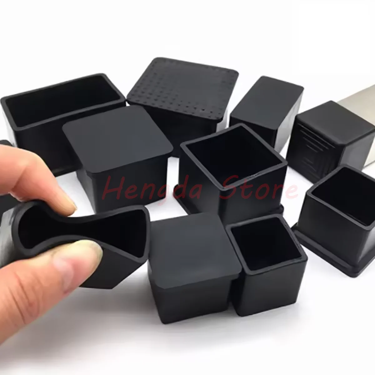 Black Chair Leg Caps Square Rectangle Rubber Table Feet Furniture Tube End Covers Non-slip Floor Protector Pads Width 10-100mm