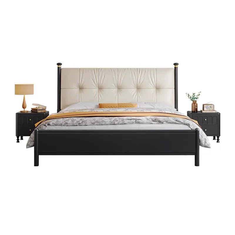 

American retro solid wood bed, backrest soft bag French bed