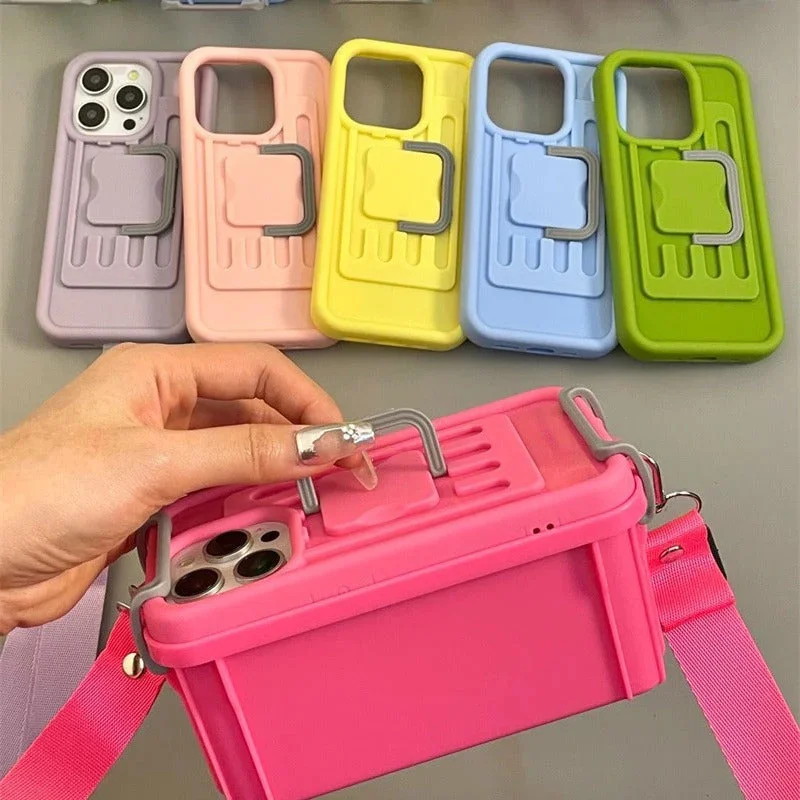 New Multifunctional Storage Box Design Phone Case For IPhone 12 13 14 15 Por Max Lanyard Phone Cover For iPhone 13 14 15 Promax