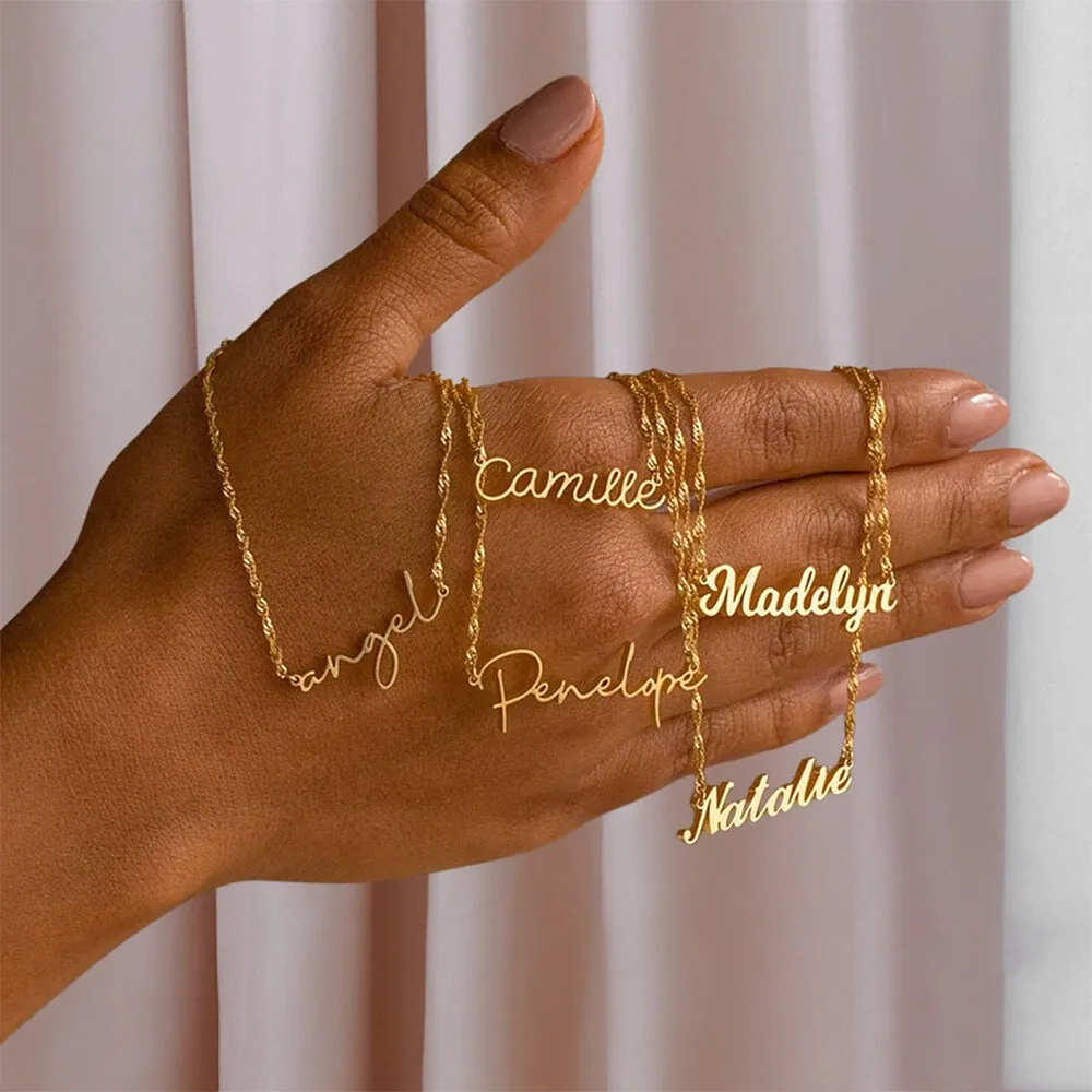 مخصص الفولاذ المقاوم للصدأ اسم القلائد للنساء ، شخصية قلادة جانبية ، مجوهرات الزفاف ، هدية عيد الميلاد ، BFF