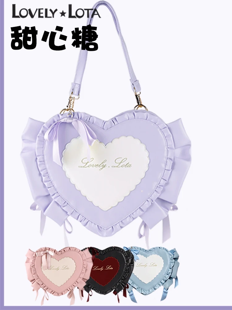 Original Japanese Style Subculture Sweet Soft Girl PU Heart Casual HandBag Ruffles Bow Elegant Lolita Backpack Women Kawaii Bags