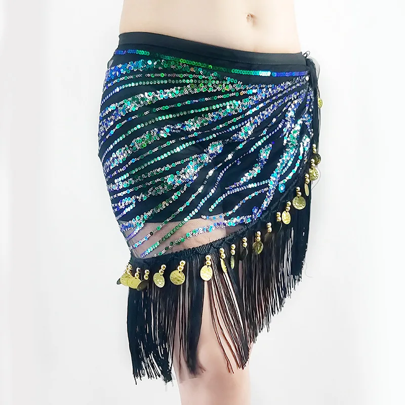 New Scale Sequin Belly Dance Hip Scarf Tassel Waist Belt Halloween Costume Club Party Sexy Show Dance Performance Accessories