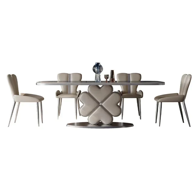 Italian luxury stone rock slab dining table, rectangular modern simplicity, light luxury and high-end villa meal