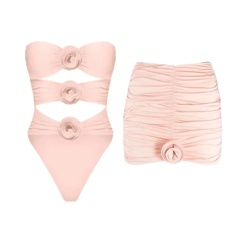 

2025 черный, розовый цветок, купальник с пляжным платьем, женский купальник, монокини, боди, сексуальный купальный костюм, пляжная одежда, летний костюм