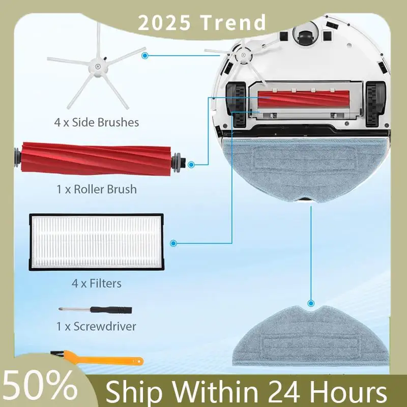 Accessories Kit For Roborock S7, S7+, S7 Maxv, S7 Maxv Plus Replacement Spare Parts Parts Roller Brush Hepa Filter Mop Cloth