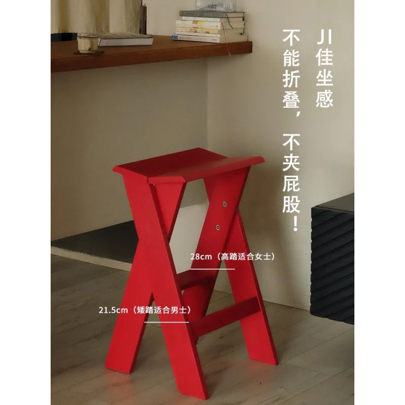 Современный барный стул из цельного дерева, высокий табурет для кафе, красный табурет с высокой ножкой, бревенчатый барный стул